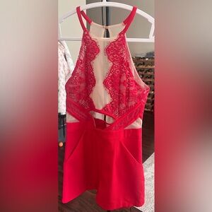 Elegant Red Lace Romper